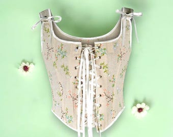 Lace Up Floral Corset, Elegant Bustier Top, Women Outfit, Renaissance Fairycore Corset, Cottagecore Corset, Cosplay, Gift For Her
