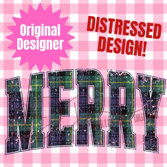 Merry, Tartan Plaid, Distressed Design, Trending, Merry green & blue plaid