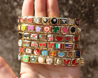 Gold Italian Bracelet, Personalized Italian Bracelet,Vintage Bracelet, Custom Gold Italy Charms, Gift for Her,Mothers Day Gift,Mom Gift