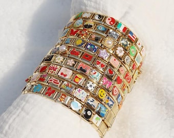 Gold Italian Bracelet, Personalized Italian Bracelet,Vintage Bracelet, Custom Gold Italy Charms, Gift for Her,Mothers Day Gift,Mom Gift