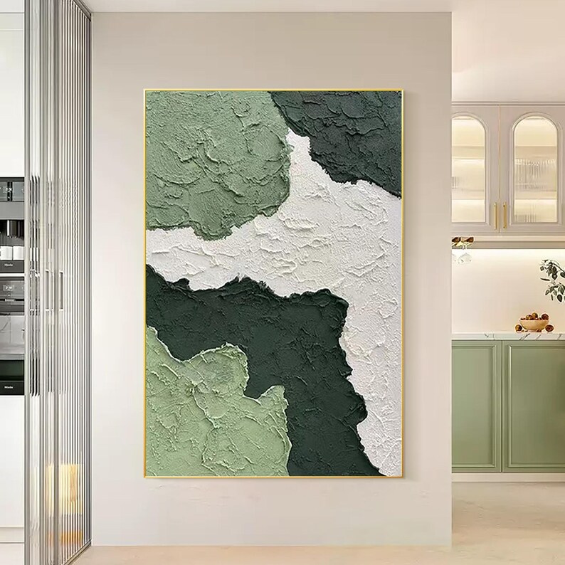3D Textured Abstract Painting: Sage & Hunter Green Canvas Art - Etsy
