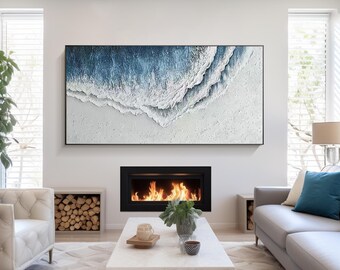 Dipinto oceano blu navy testurizzato: tela artistica con paesaggio marino in 3D