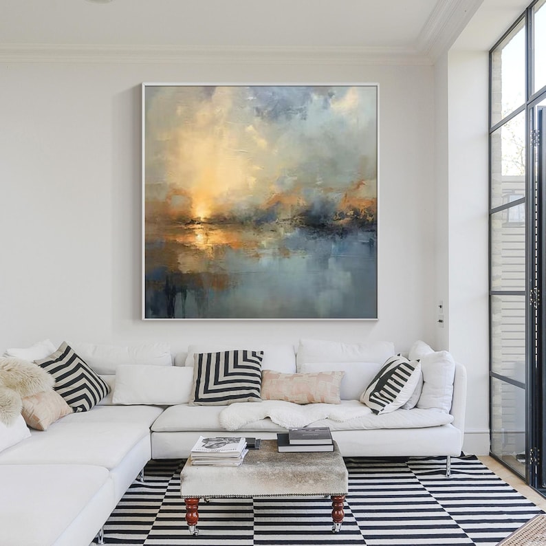 Contemporary Gray Wall Art – Bronze & Deep Blue Abstract Framed wall art