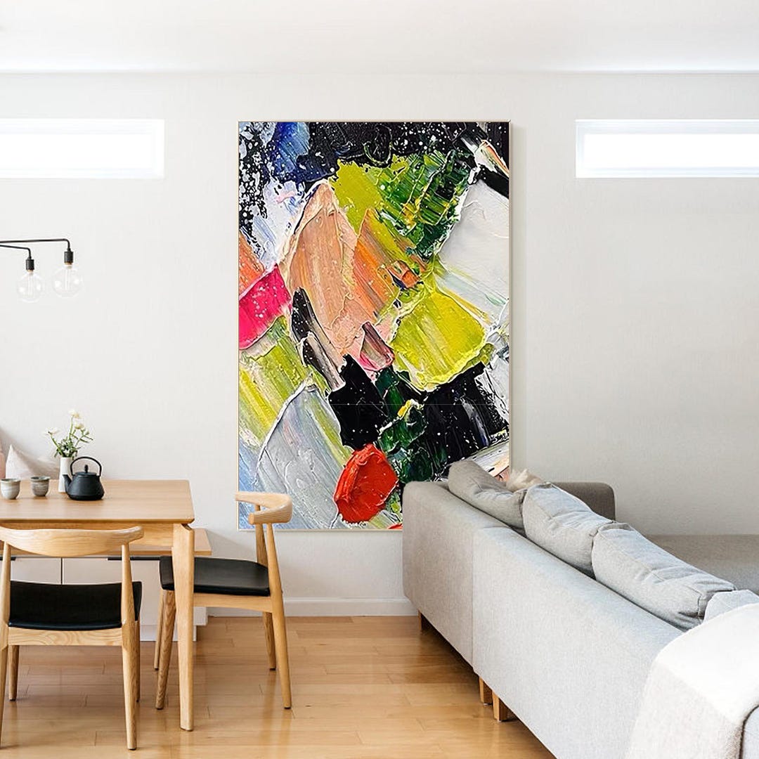 Black Red and Green Yellow Wall Art,abstract Colorful Canvas Painting ...