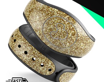Paillettes ultra métalliques scintillantes dorées | Sticker en vinyle pour MagicBand Plus Disney, bande magique imperméable à l'eau 2.0 | Prêt à expédier