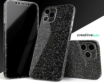 Sparkling Black Ultra Metallic Glitter | Protective Vinyl Decal Wraps for Long-Term Durability & Protection for iPhones | Matte/Gloss Finish