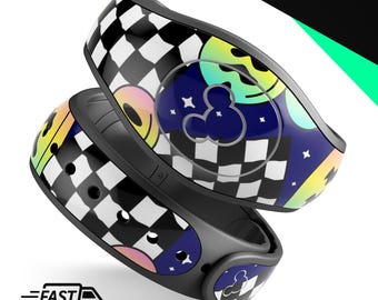 Checkered Trippy Smileys V1 | Vinyl Decal Skin for Disney MagicBand Plus, 2.0 Wrap Waterproof Magic Band Sticker | Ready to Ship