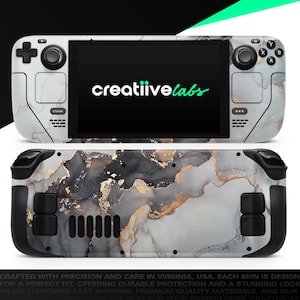 Luxury Marble Abstract Gold and Grays V1 | Vinyl Skin Wrap | Protective Cover Decal for Valve Steam Deck Console (LCD or OLED)