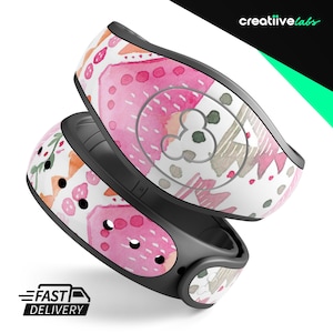 Watercolor Pink Green and Orange Boho | Vinyl Decal Skin for Disney MagicBand Plus, 2.0 Wrap Waterproof Magic Band Sticker | Ready to Ship