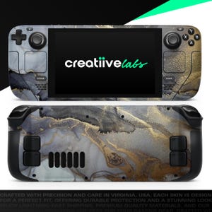 Luxury Marble Abstract Gold and Grays V4 | Vinyl Skin Wrap | Protective Cover Decal for Valve Steam Deck Console (LCD or OLED)