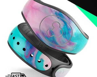 Paradise rose et bleu marbré V432 | Sticker en vinyle pour MagicBand Plus Disney, bande magique imperméable à l'eau 2.0 | Prêt à expédier