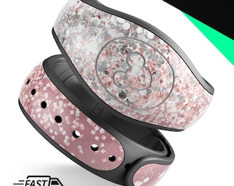 Imprimé agate rose pailleté V1 | Sticker en vinyle pour MagicBand Plus Disney, bande magique imperméable à l'eau 2.0 | Prêt à expédier