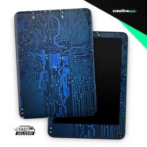 May include: A tablet and cover with a blue circuit board design. The cover is detached, revealing the tablet's black screen. The design features intricate lines and patterns, with the words "Fast Delivery" in the lower left corner.