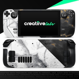 White-Black Marble & Digital Gold Foil V1 | Vinyl Skin Wrap | Protective Cover Decal for Valve Steam Deck Console (LCD or OLED)