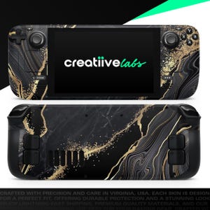 Luxury Black & Gold Marble Veins | Vinyl Skin Wrap | Protective Cover Decal for Valve Steam Deck Console (LCD or OLED)