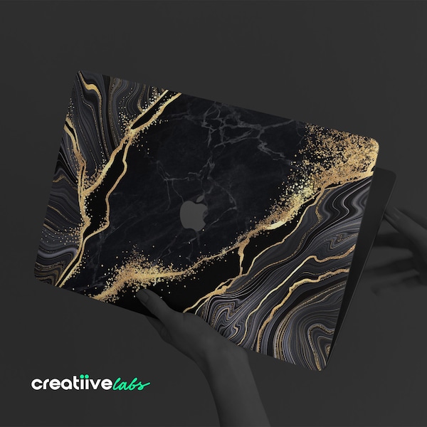 Luxury Black & Gold Marble Veins | Protective Vinyl Decal Wraps for Long-Term Durability and Protection for MacBooks | Matte/Gloss Finish