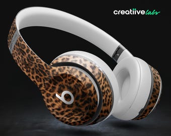 Vinilo protector con efecto piel de leopardo espejada para todos los auriculares Beats by Dre: Solo, Studio, Pro, Mixr, EP, inalámbricos +