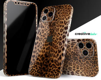 Mirrored Leopard Hide | Protective Vinyl Decal Wrap for iPhone Models | 17, Air, 16, 15 Pro Max, 14 Plus | Matte/Gloss Finish