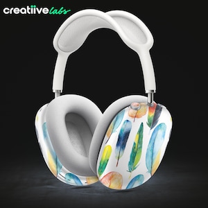 Bright Water Color Painted Feather | Protective Vinyl Wraps for Long-Term Durability and Protection for Airpods Max | Matte/Gloss Finish