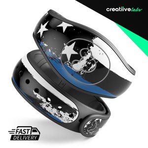 Grunge Patriotic Thin Blue Line American Flag V2 | Vinyl Decal Skin for Disney MagicBand Plus, 2.0 and Waterproof Magic Band Sticker