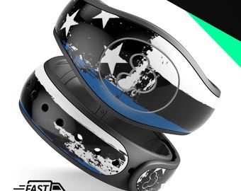 Grunge Patriotic Thin Blue Line American Flag V2 | Vinyl Decal Skin for Disney MagicBand Plus, 2.0 and Waterproof Magic Band Sticker