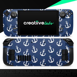 Navy and White Micro Anchors | Vinyl Skin Wrap | Protective Cover Decal for Valve Steam Deck Console (LCD or OLED)
