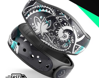 Aztec Elephant Blue Accented Modern Illustration | Vinyl Decal Skin for Disney MagicBand Plus, 2.0 and Waterproof Magic Band Sticker