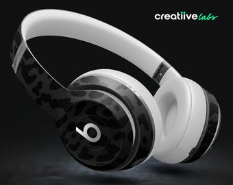 Estampado de guepardo negro de moda / Calcomanías protectoras de vinilo para todos los auriculares Beats by Dre / Solo, Studio, Pro, Mixr, EP, inalámbricos +