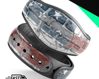 Calcomanía de vinilo vintage con bandera de EE. UU. para Disney MagicBand Plus, envoltura 2.0, impermeable, lista para enviar.