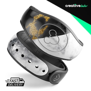White-Black Marble & Digital Gold Foil V1 | Vinyl Decal Skin for Disney MagicBand Plus, 2.0 Wrap and Waterproof Magic Band Sticker