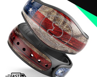 Houten grungy Amerikaanse vlag | Vinyl sticker skin voor Disney MagicBand Plus, 2.0 waterdichte wrap magische band sticker | Klaar voor verzending