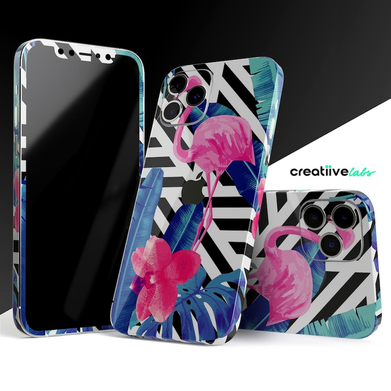 Vivid Tropical Chevron Floral v2 | Protective Vinyl Decal Wrap for iPhone Models | 17, Air, 16, 15 Pro Max, 14 Plus | Matte/Gloss Finish image 1