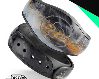 Adesivo de vinil para MagicBand Plus da Disney, com estampa de mármore preto e branco e detalhes dourados | Modelo 2.0, à prova d'água | Pronto para envio