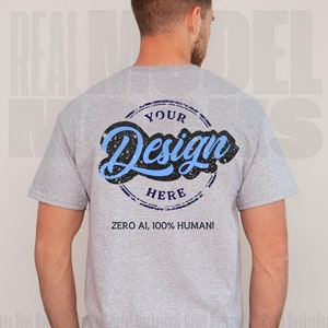 SPORT GREY GILDAN 5000 Mockup | Back of T-Shirt Mockup | Male Model Tee Mockup | Sport Grey Shirt Mockup | Real Model Mockup | Human Mockup