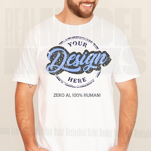 WHITE Comfort Colors 1717 Mockup | Men's T-shirt Mockup | Real Male Model C1717 Mockup | Human Tee Mockup