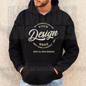BLACK Gildan 18500 Mockup | Men's Hoodie Mockup | Sweatshirt Mockup | Real Model Mockup | Human Male Model Mockup | Real Photo Gildan 18500