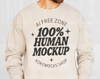 SAND Gildan 18000 Mockup | Men&#39;s SAND Sweatshirt Mockup | Crewneck Mockup | Real Model Mockup | Male Model Mockup