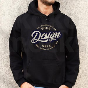 BLACK Gildan 18500 Mockup | Men&#39;s Hoodie Mockup | Man&#39;s Sweatshirt Mockup | Real Model Mockup | Male Model Mockup