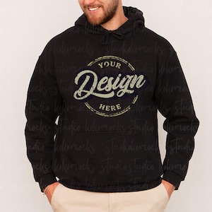 BLACK Gildan 18500 Mockup | Men&#39;s Hoodie Mockup | Man&#39;s Sweatshirt Mockup | Real Model Mockup | Male Model Mockup