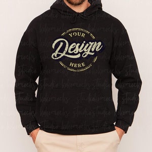 BLACK Gildan 18500 Mockup | Men&#39;s Hoodie Mockup | Man&#39;s Sweatshirt Mockup | Real Human Mockup | Real Male Model Mockup