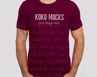 MAROON Bella Canvas 3001 Mockup | Mockup de camiseta masculina | Mockup de camiseta de modelo masculino | Mockup de camisa masculina MAROON | Mockup de modelo real