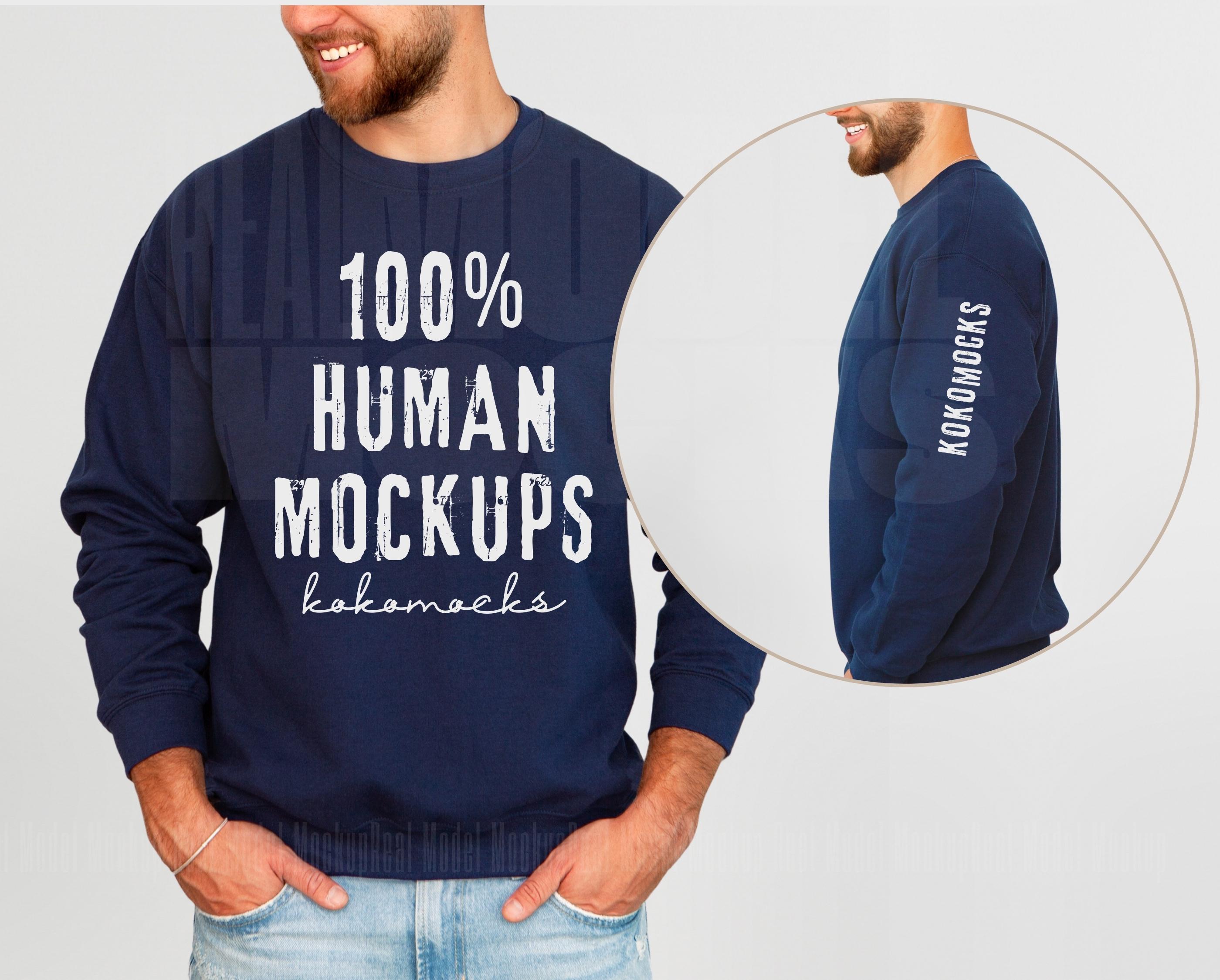 NAVY Gildan 18000 Mockup | Men's Sweatshirt Sleeve Mockup | Crewneck Mockup | Real Model Mockup | Male Model Mockup