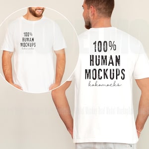以下が含まれることがあります： 背面に「100％ヒューマンモックアップココモックス」というテキストが印刷された白いTシャツのモックアップです。