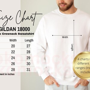 Gildan 18000 Size Chart | Male Model Sizing Chart Mock | Unisex Sweatshirt Size guide | Men 18000 Mockup | Crewneck Size Chart | Human Mock