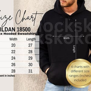 Gildan 18500 Size Chart | Male Model Sizing Chart Mockup | Unisex Hoodie Size guide | Men 18500 Mockup | Kokomocks