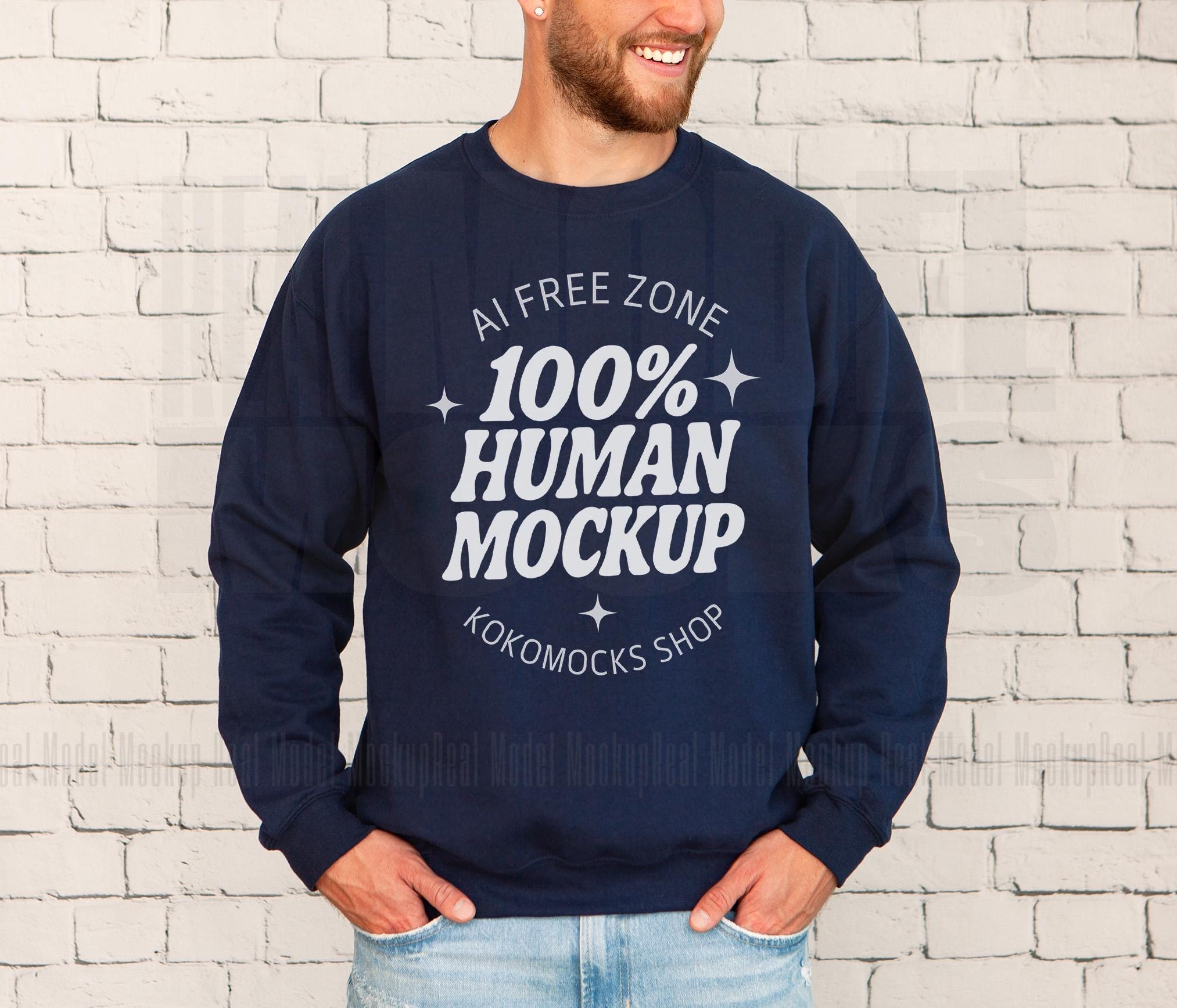 NAVY Gildan 18000 Mockup | Men's Sweatshirt Mockup | Crewneck Mockup | Real Model Mockup | Human Male Model Mockup