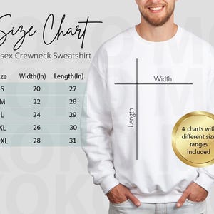 Gildan 18000 Size Chart | Male Model Sizing Chart Mockup | Unisex Sweatshirt Size guide | Men 18000 Mockup | Crewneck Size Chart | Kokomocks