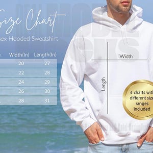 Gildan 18500 Size Chart | Male Model Sizing Chart Mockup | Unisex Hoodie Size guide | Men 18500 Mockup | Human Mockup | Real Model Mockup