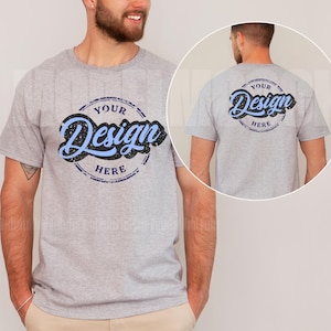SPORT GREY GILDAN 5000 Mockup | Front and Back T-Shirt Mockup | Real Male Model Tee Mockup | Kokomocks