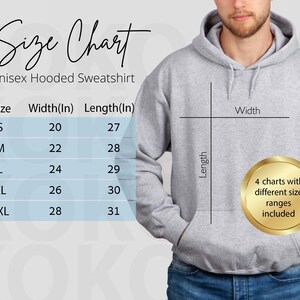 Gildan 18500 Size Chart | Male Model Sizing Chart Mockup | Unisex Hoodie Size guide | Men 18500 Mockup | Human Mockup | Kokomocks